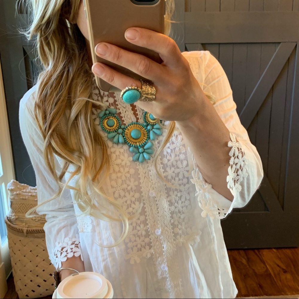 The Cheyenne Lace White Button Front Blouse